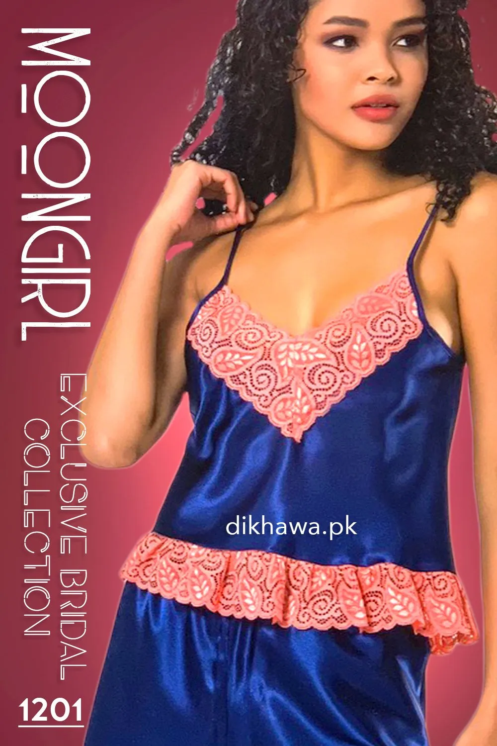 Moongirl - Exclusive Bridal 2Pc Short Nighty Cami Set & Wedding Nighty 1201 - Turkish Brand