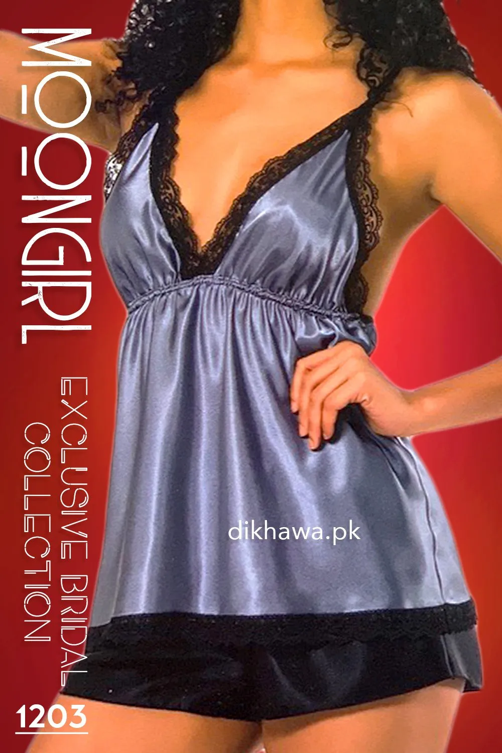 Moongirl - Exclusive Bridal 2Pc Short Nighty Cami Set & Wedding Nighty 1203 - Turkish Brand