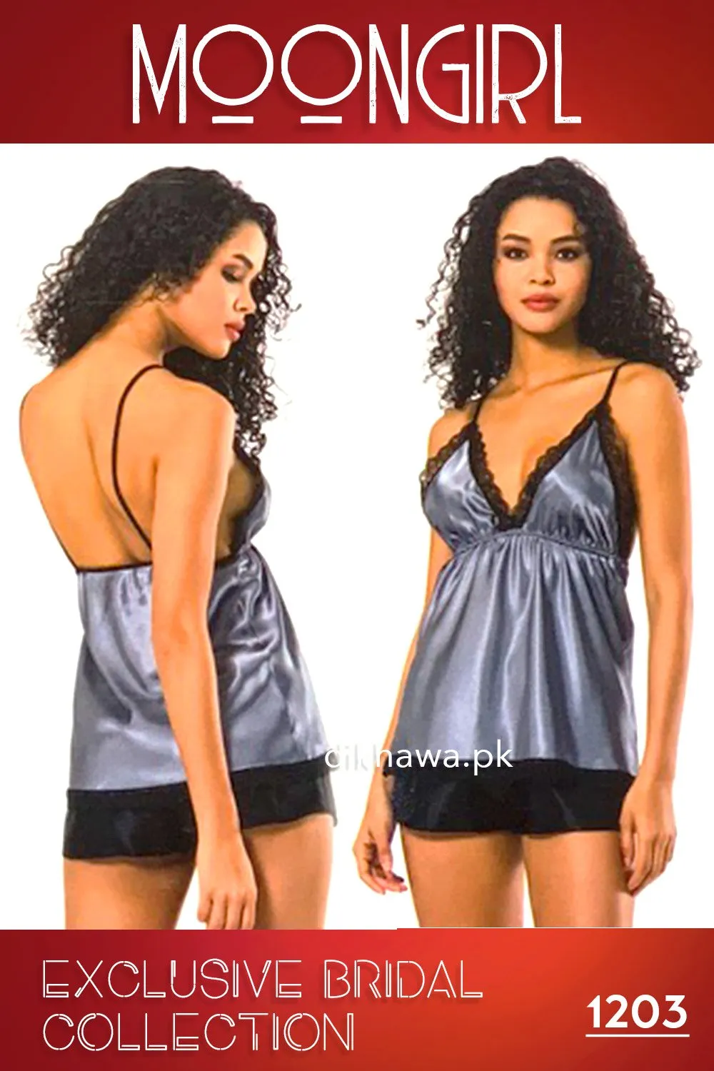 Moongirl - Exclusive Bridal 2Pc Short Nighty Cami Set & Wedding Nighty 1203 - Turkish Brand