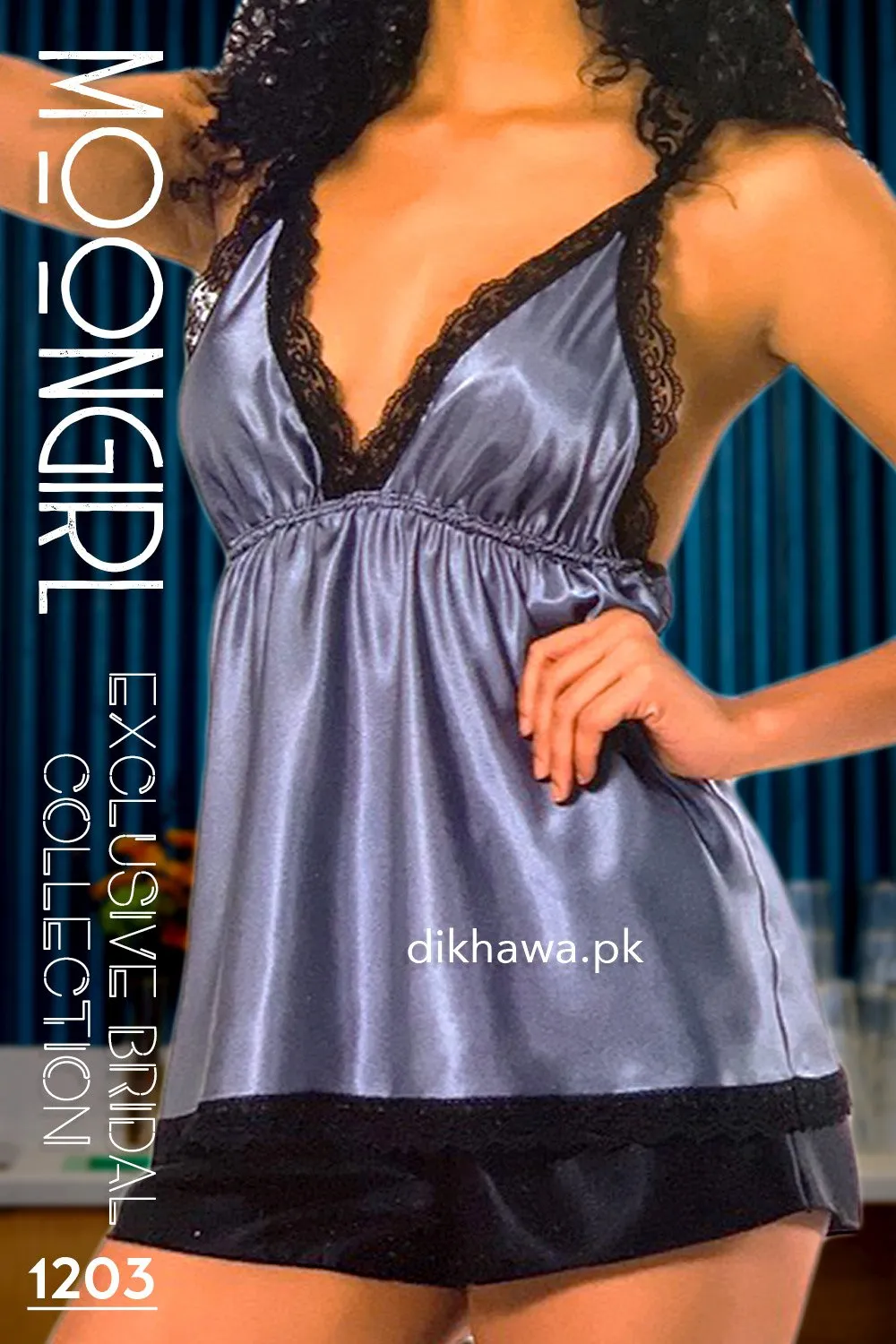 Moongirl - Exclusive Bridal 2Pc Short Nighty Cami Set & Wedding Nighty 1203 - Turkish Brand