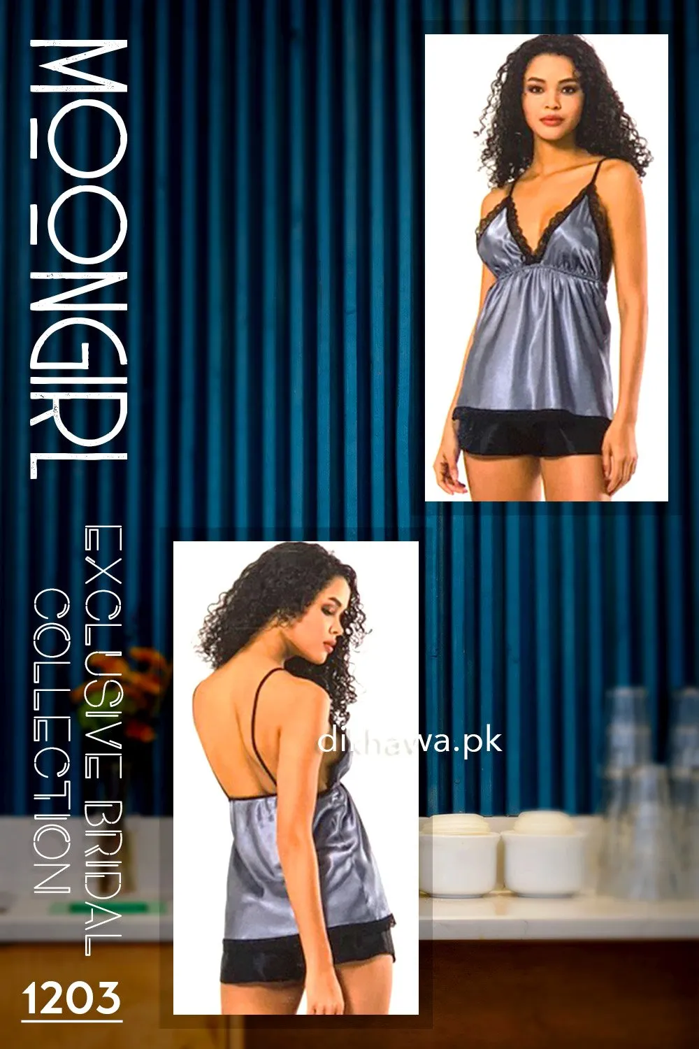 Moongirl - Exclusive Bridal 2Pc Short Nighty Cami Set & Wedding Nighty 1203 - Turkish Brand