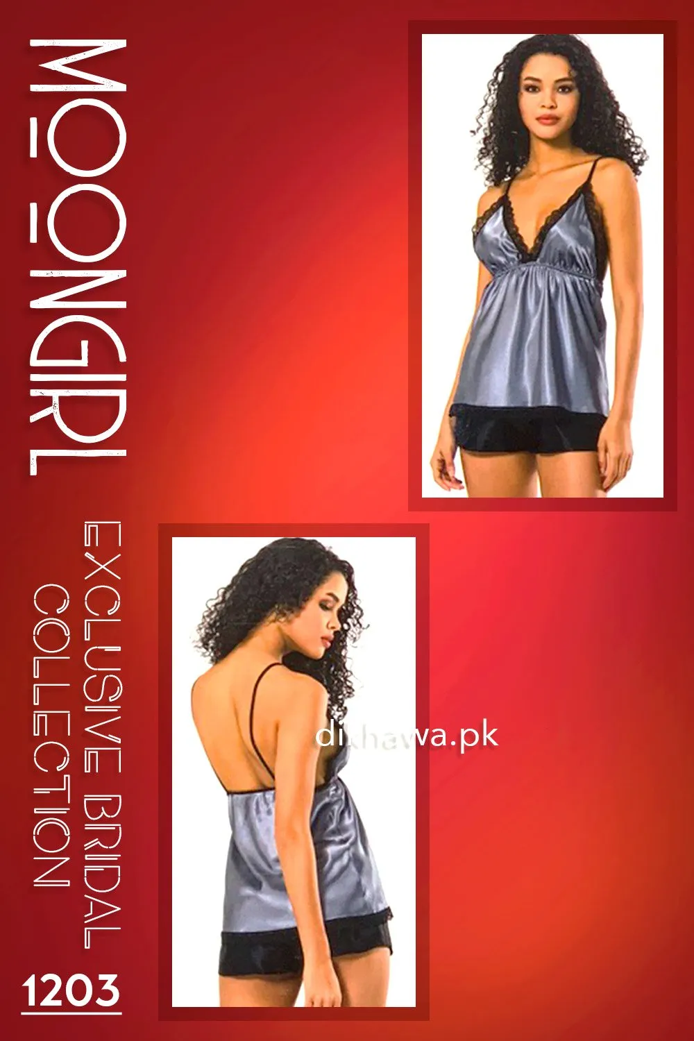Moongirl - Exclusive Bridal 2Pc Short Nighty Cami Set & Wedding Nighty 1203 - Turkish Brand