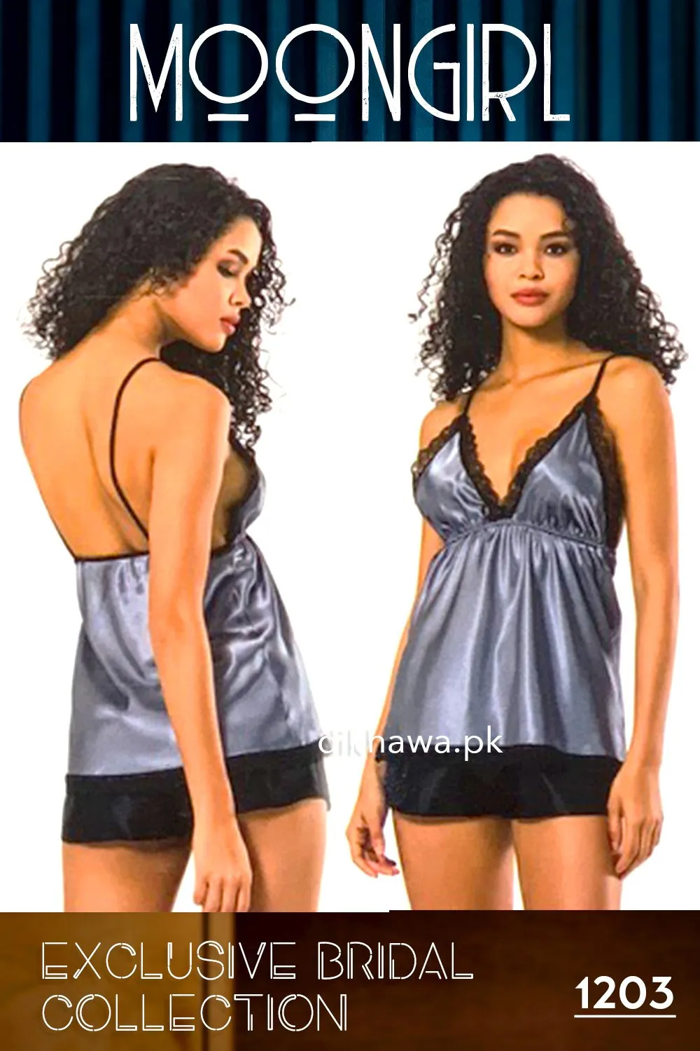 Moongirl - Exclusive Bridal 2Pc Short Nighty Cami Set & Wedding Nighty 1203 - Turkish Brand