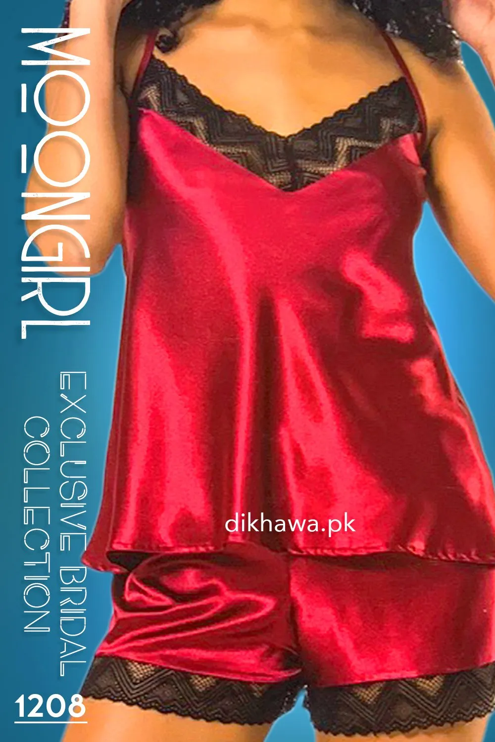 Moongirl - Exclusive Bridal 2Pc Short Nighty Cami Set & Wedding Nighty 1208 - Turkish Brand