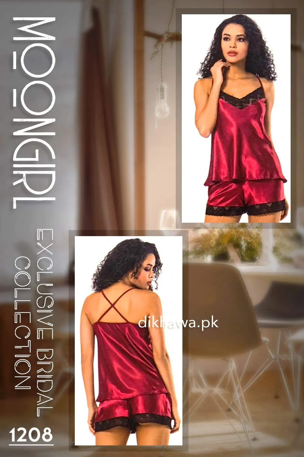 Moongirl - Exclusive Bridal 2Pc Short Nighty Cami Set & Wedding Nighty 1208 - Turkish Brand
