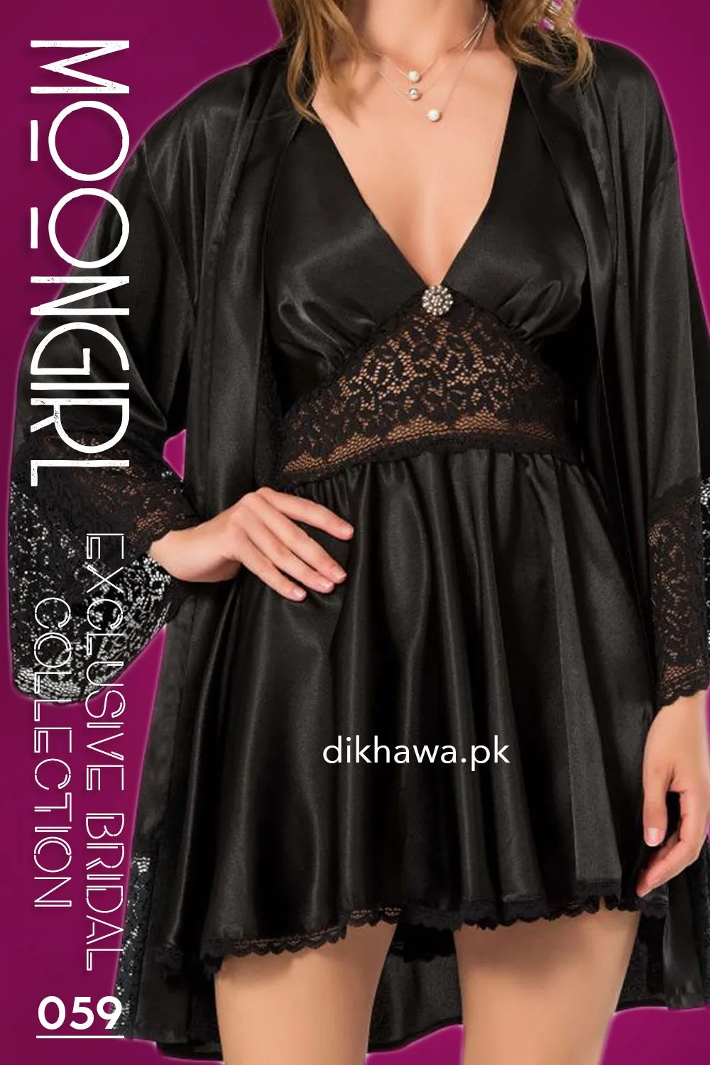 Moongirl - Exclusive Bridal 2Pc Short Nighty Wedding Honeymoon Nighty Set 059 - Turkish Brand