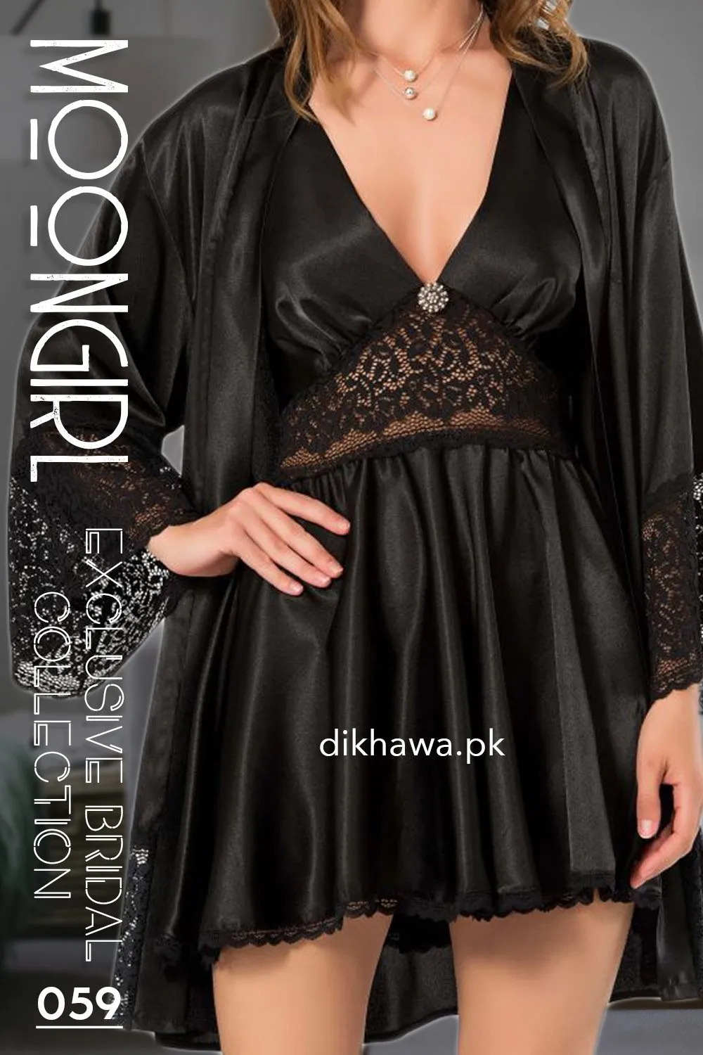 Moongirl - Exclusive Bridal 2Pc Short Nighty Wedding Honeymoon Nighty Set 059 - Turkish Brand