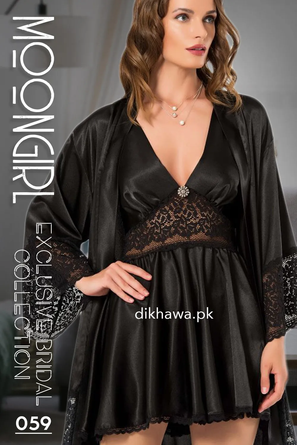 Moongirl - Exclusive Bridal 2Pc Short Nighty Wedding Honeymoon Nighty Set 059 - Turkish Brand