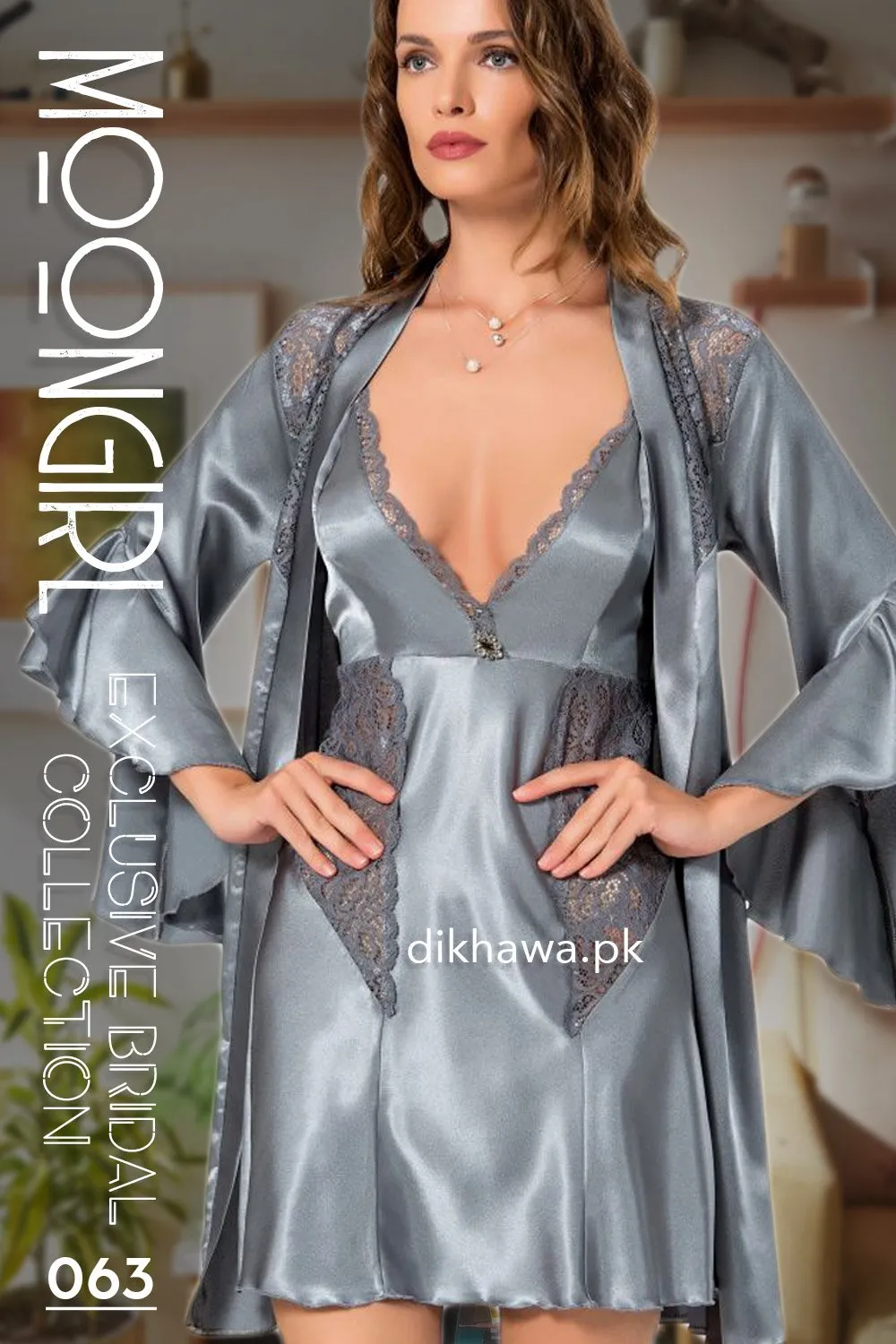 Moongirl - Exclusive Bridal 2Pc Short Nighty Wedding Honeymoon Nighty Set 063 - Turkish Brand