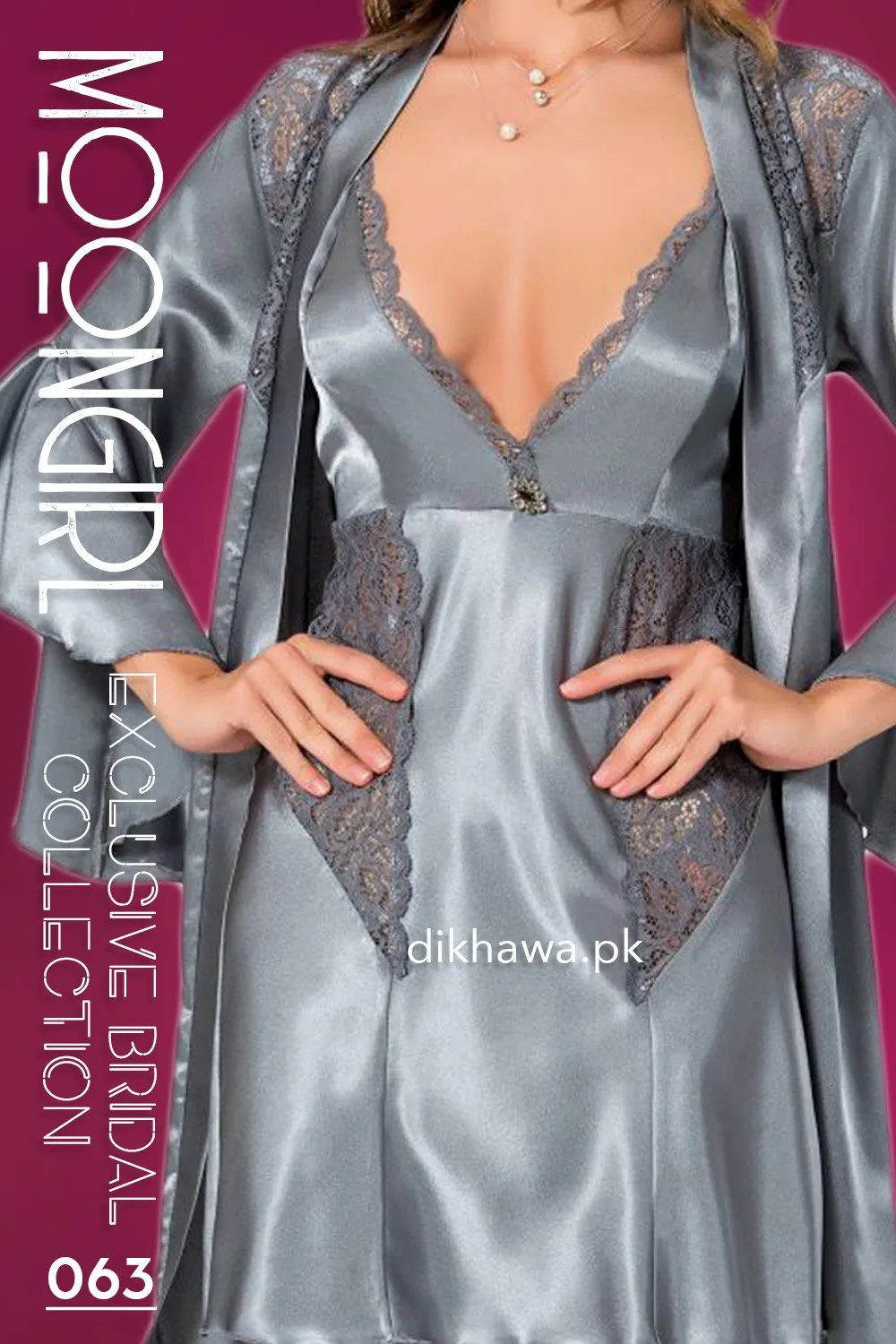 Moongirl - Exclusive Bridal 2Pc Short Nighty Wedding Honeymoon Nighty Set 063 - Turkish Brand