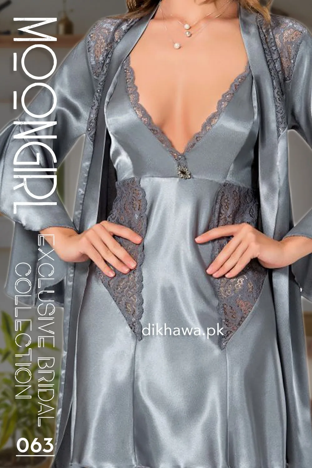 Moongirl - Exclusive Bridal 2Pc Short Nighty Wedding Honeymoon Nighty Set 063 - Turkish Brand