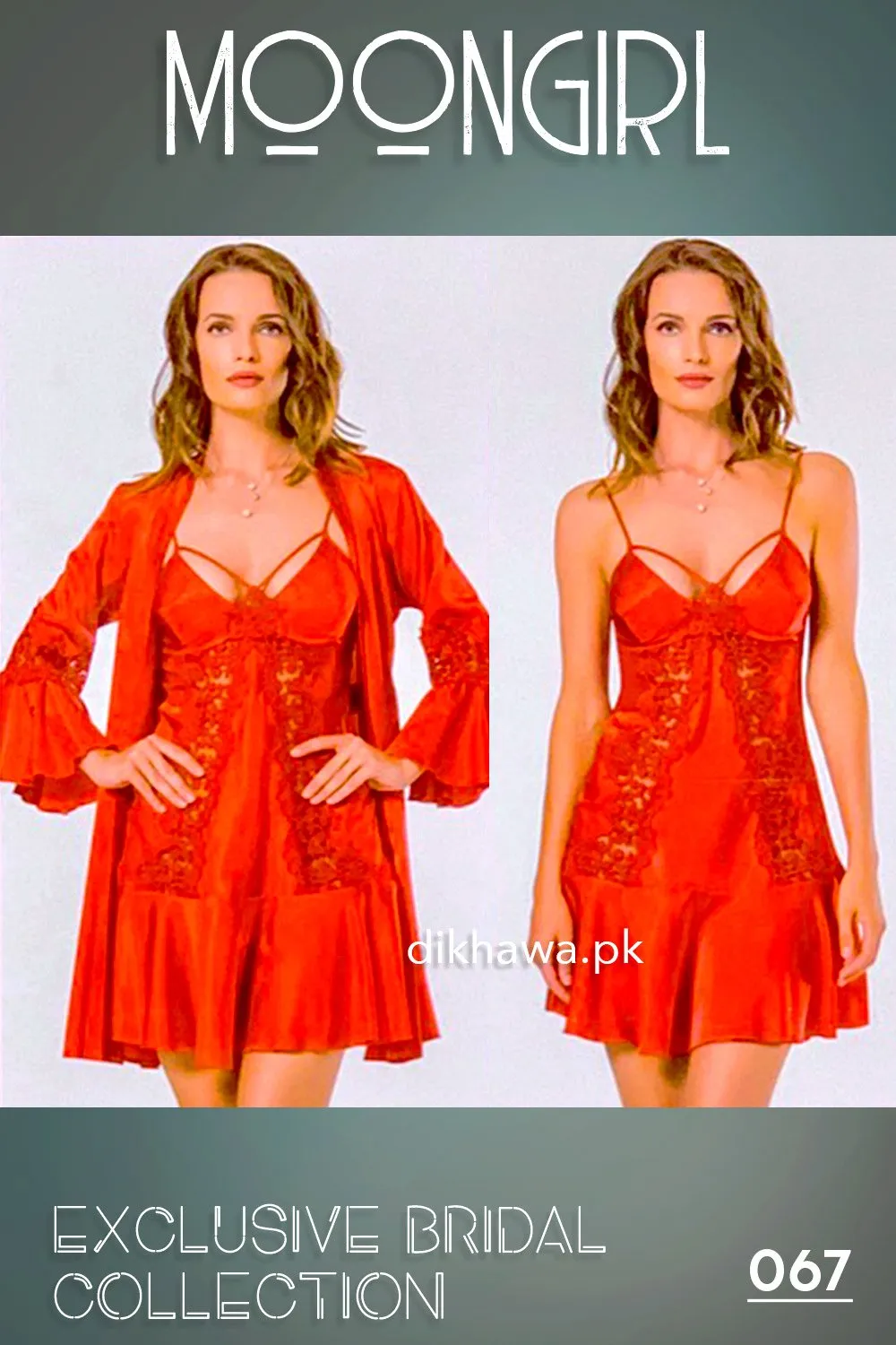 Moongirl - Exclusive Bridal 2Pc Short Nighty Wedding Honeymoon Nighty Set 067 - Turkish Brand