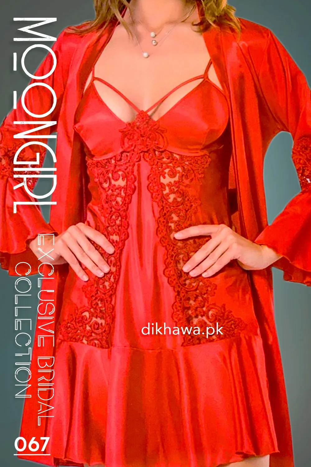 Moongirl - Exclusive Bridal 2Pc Short Nighty Wedding Honeymoon Nighty Set 067 - Turkish Brand