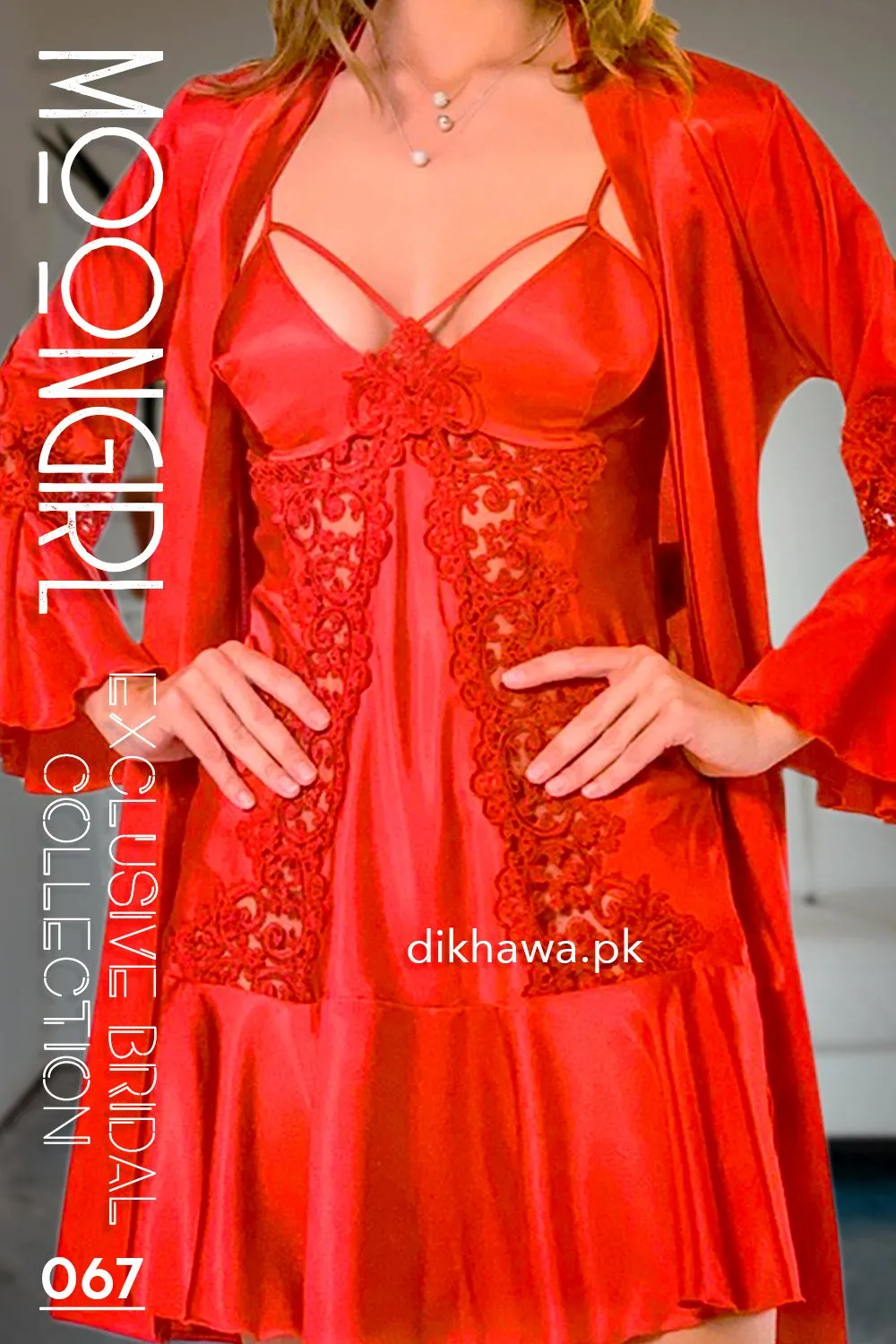 Moongirl - Exclusive Bridal 2Pc Short Nighty Wedding Honeymoon Nighty Set 067 - Turkish Brand