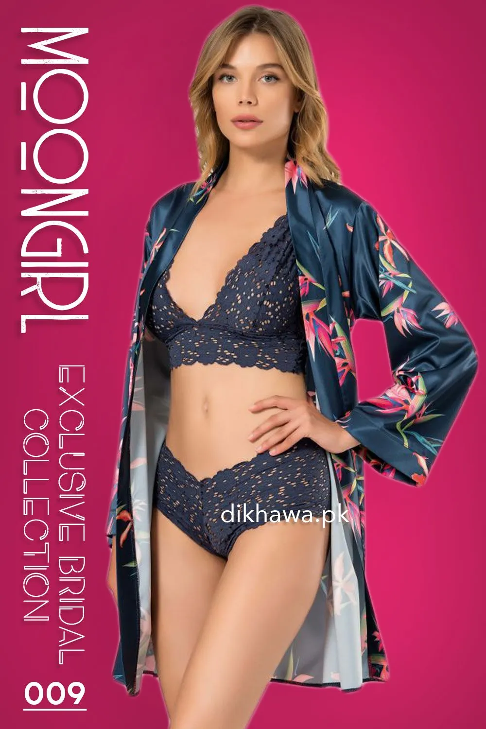 Moongirl - Exclusive Bridal 3Pc Short Nighty with Bra Panty Set & Wedding Nighty Set 009 - Turkish Brand