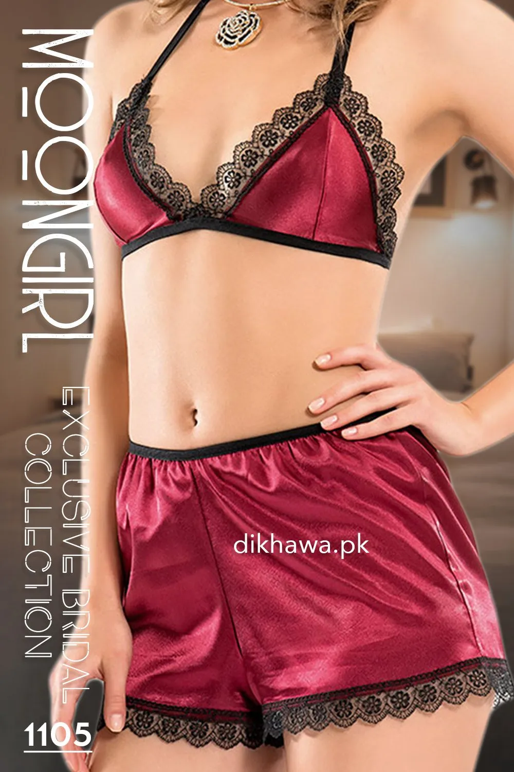 Moongirl - Exclusive Bridal Wedding Honeymoon 3Pc Short Nighty Cami Set 1105 - Turkish Brand