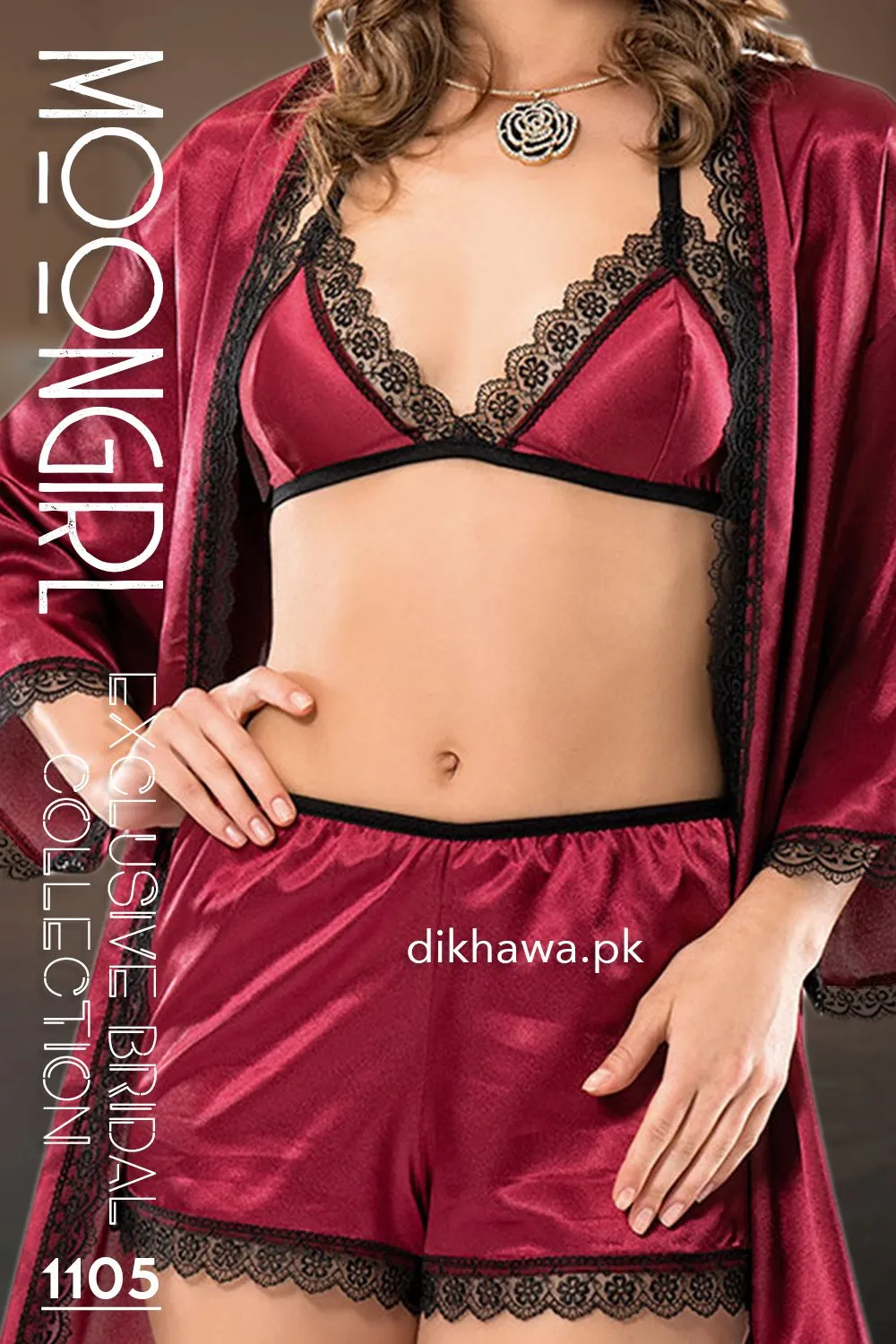 Moongirl - Exclusive Bridal Wedding Honeymoon 3Pc Short Nighty Cami Set 1105 - Turkish Brand