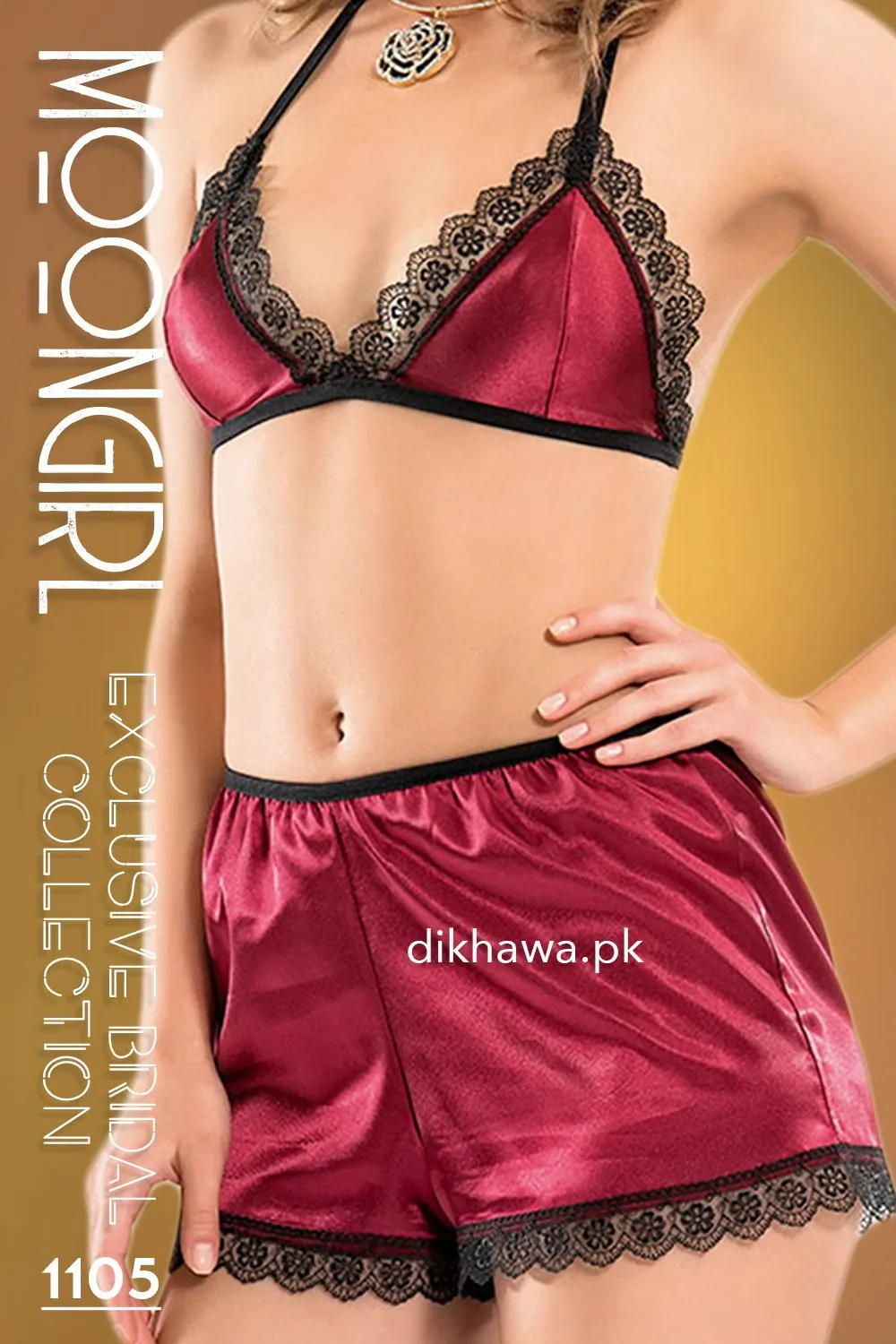 Moongirl - Exclusive Bridal Wedding Honeymoon 3Pc Short Nighty Cami Set 1105 - Turkish Brand