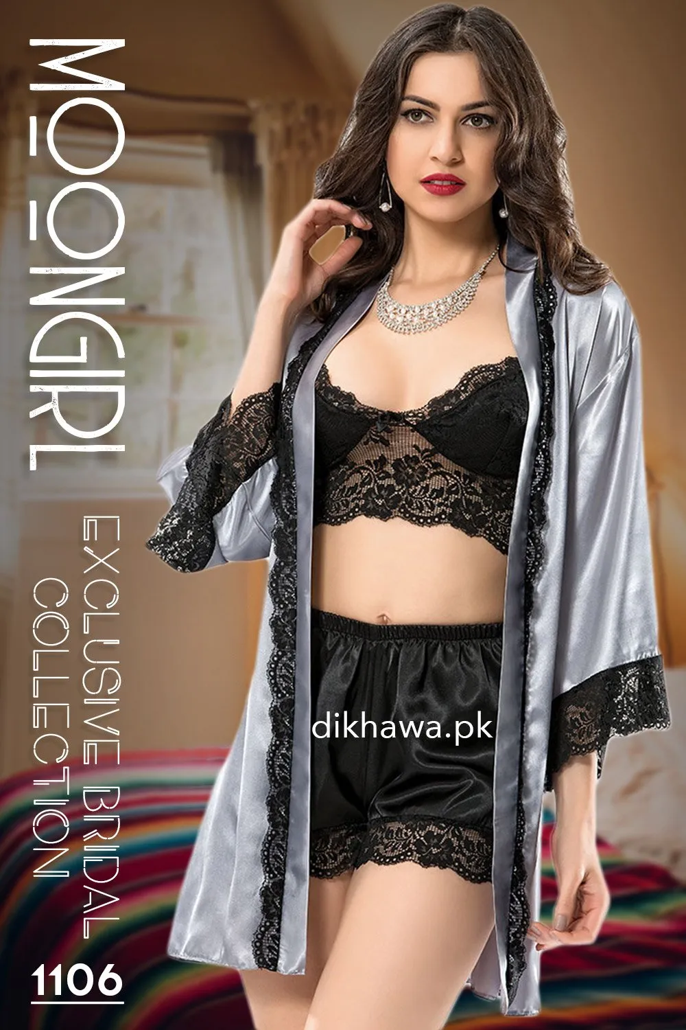 Moongirl - Exclusive Bridal Wedding Honeymoon 3Pc Short Nighty Cami Set 1106 - Turkish Brand