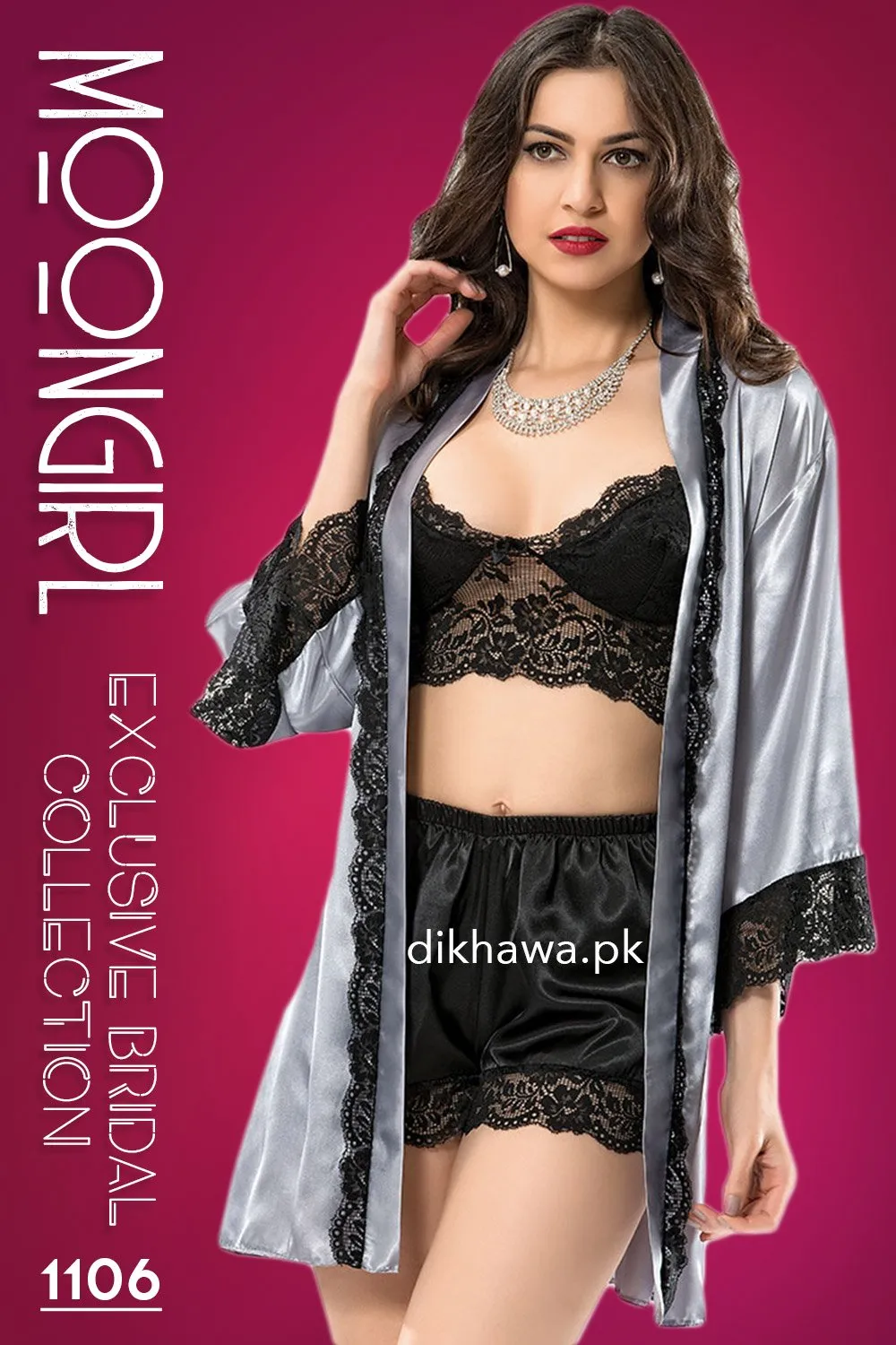 Moongirl - Exclusive Bridal Wedding Honeymoon 3Pc Short Nighty Cami Set 1106 - Turkish Brand