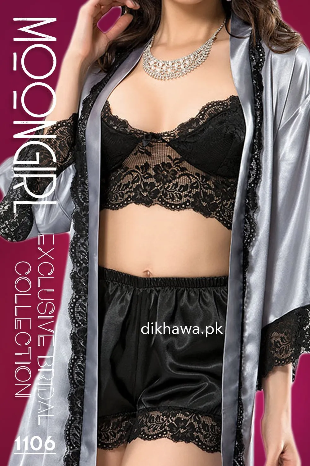 Moongirl - Exclusive Bridal Wedding Honeymoon 3Pc Short Nighty Cami Set 1106 - Turkish Brand