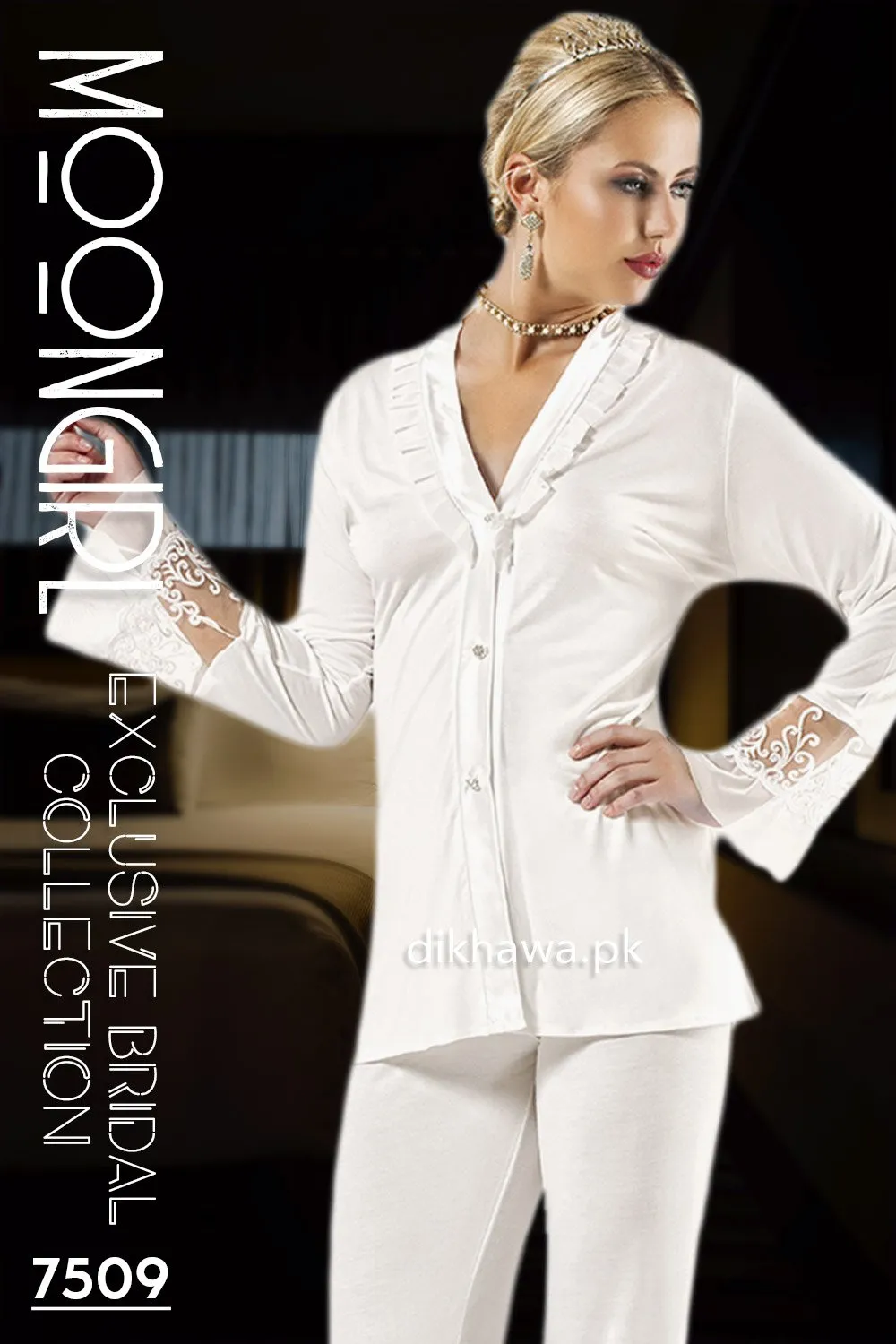 Moongirl - Exclusive Bridal Wedding Nightdress & 2Pc Pajama Set 7509 - Turkish Brand