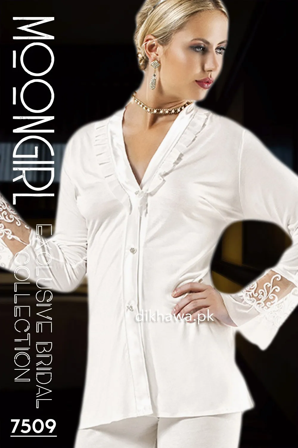 Moongirl - Exclusive Bridal Wedding Nightdress & 2Pc Pajama Set 7509 - Turkish Brand