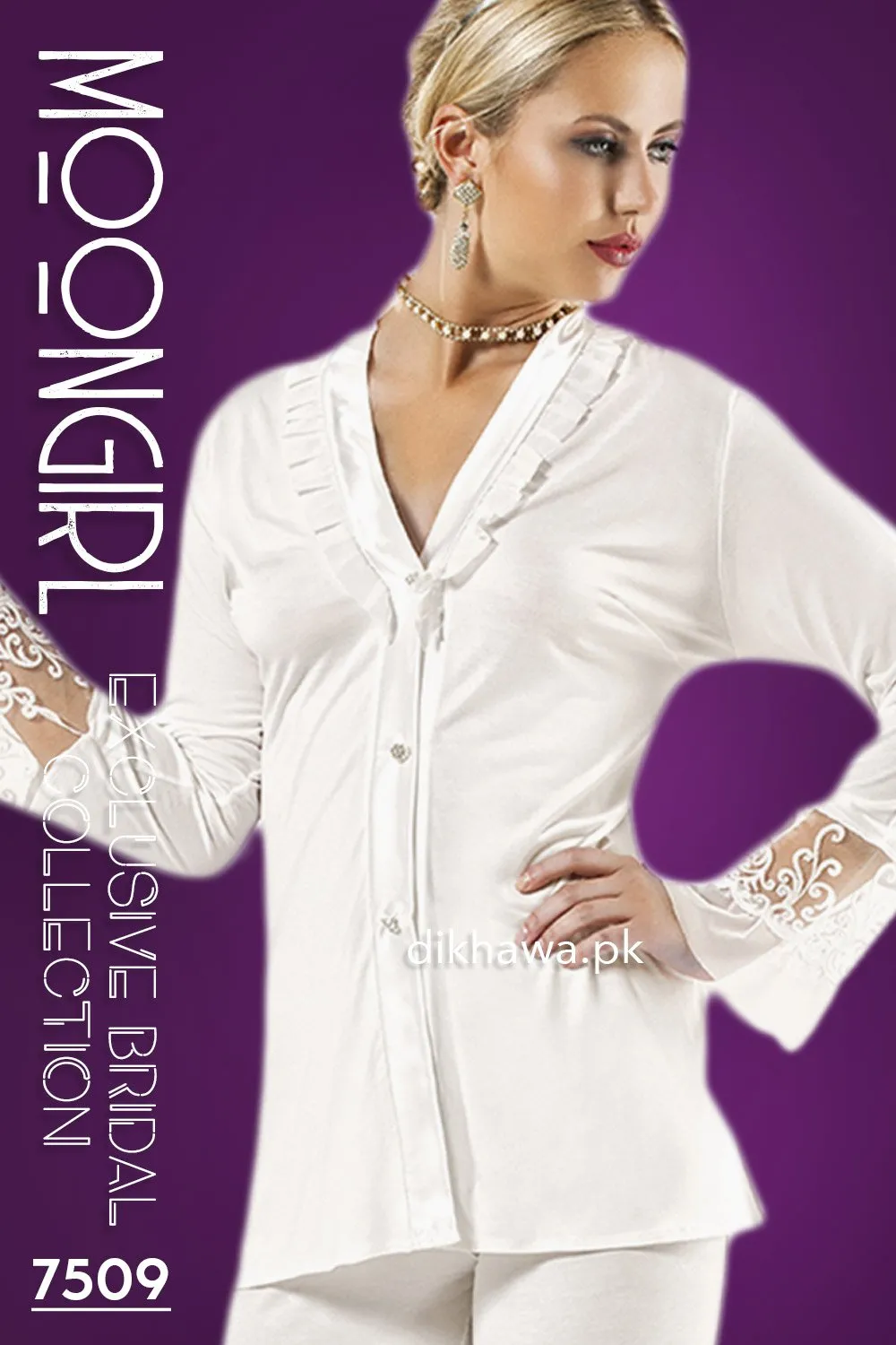 Moongirl - Exclusive Bridal Wedding Nightdress & 2Pc Pajama Set 7509 - Turkish Brand