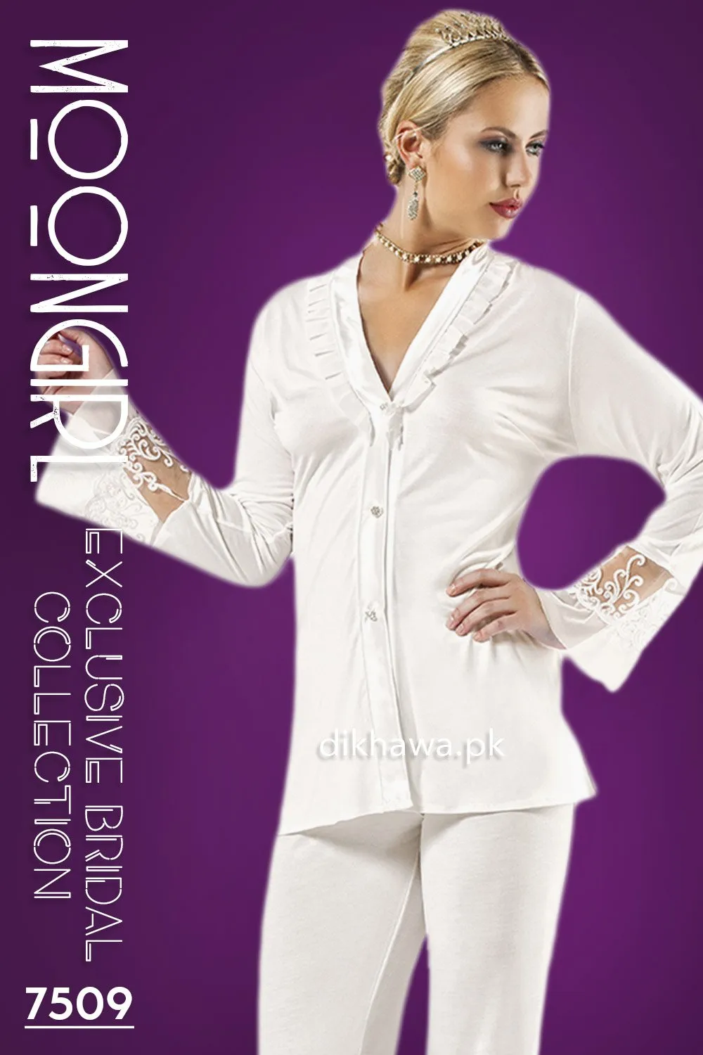 Moongirl - Exclusive Bridal Wedding Nightdress & 2Pc Pajama Set 7509 - Turkish Brand