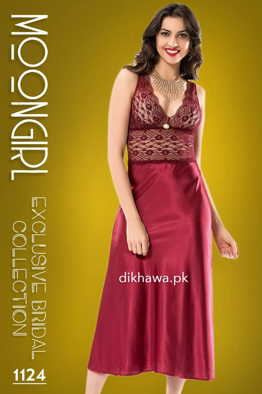Moongirl - Exclusive Bridal Wedding Nightwear 2Pc Long Nighty Set with Robe 1124 - Turkish Brand