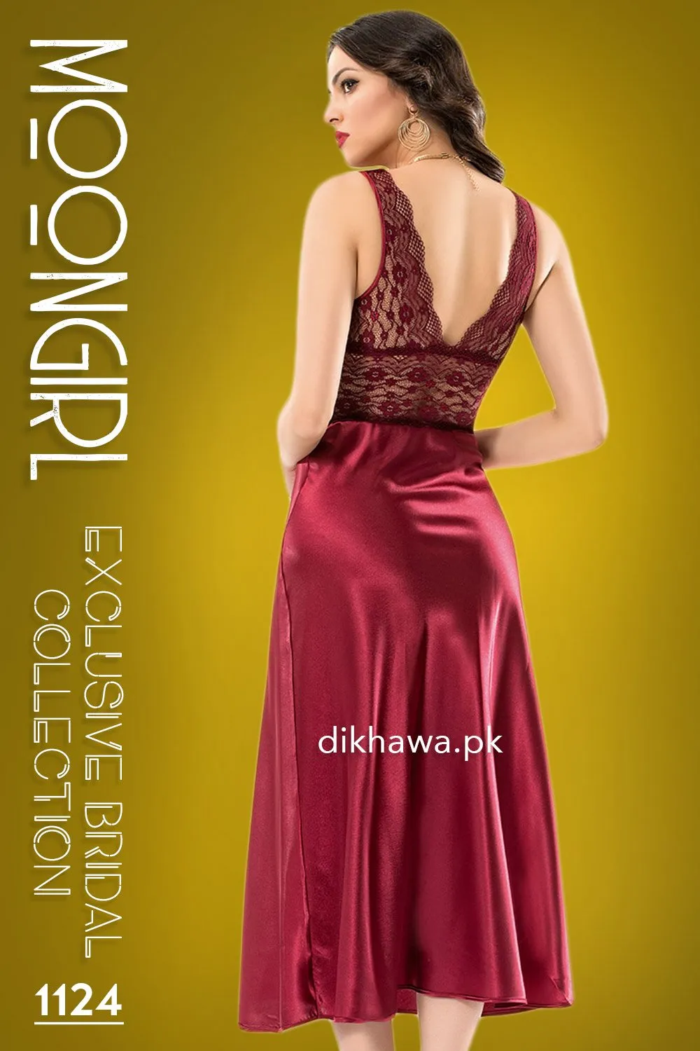 Moongirl - Exclusive Bridal Wedding Nightwear 2Pc Long Nighty Set with Robe 1124 - Turkish Brand