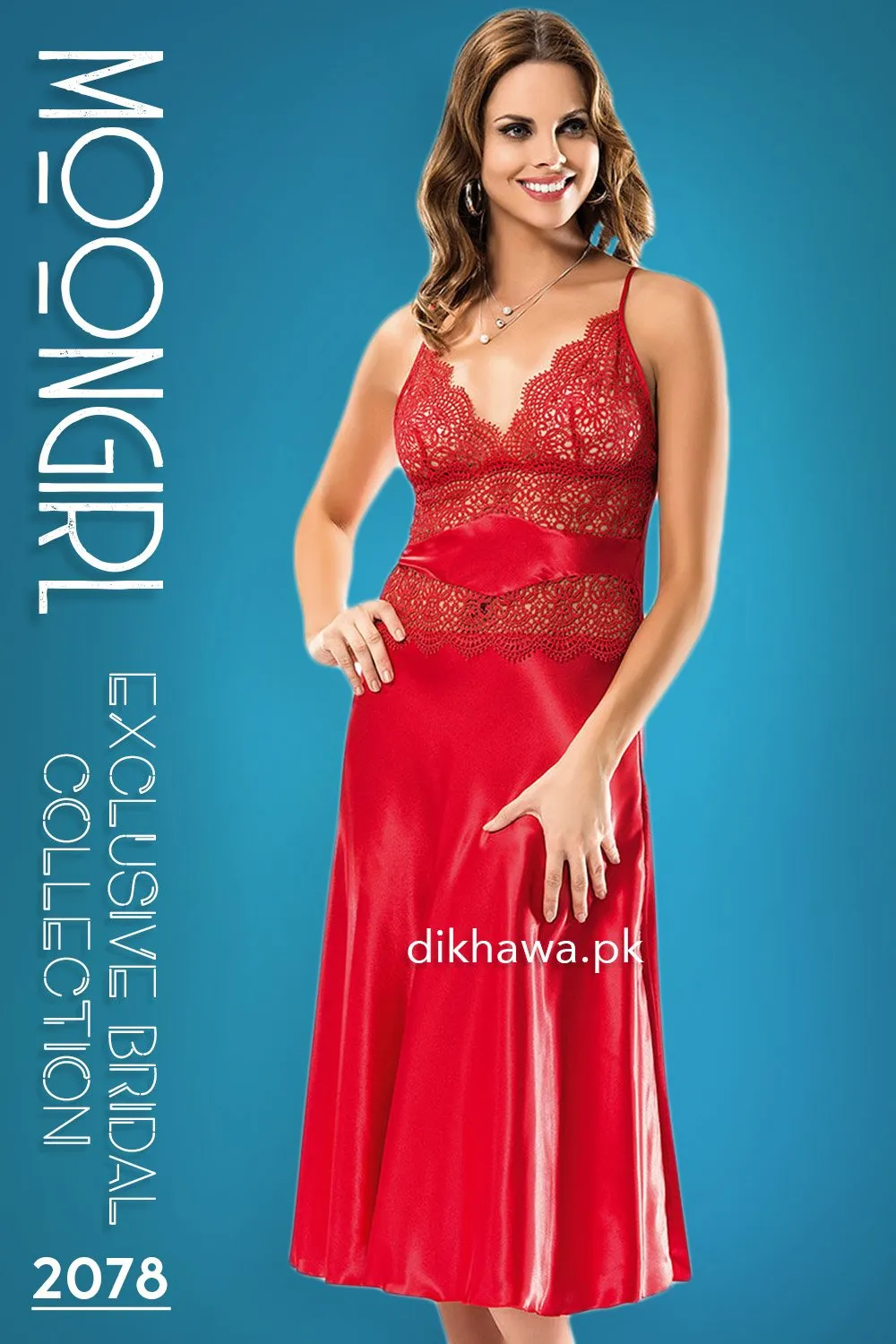 Moongirl - Exclusive Bridal Wedding Nightwear 2Pc Long Nighty Set with Robe 2078 - Turkish Brand
