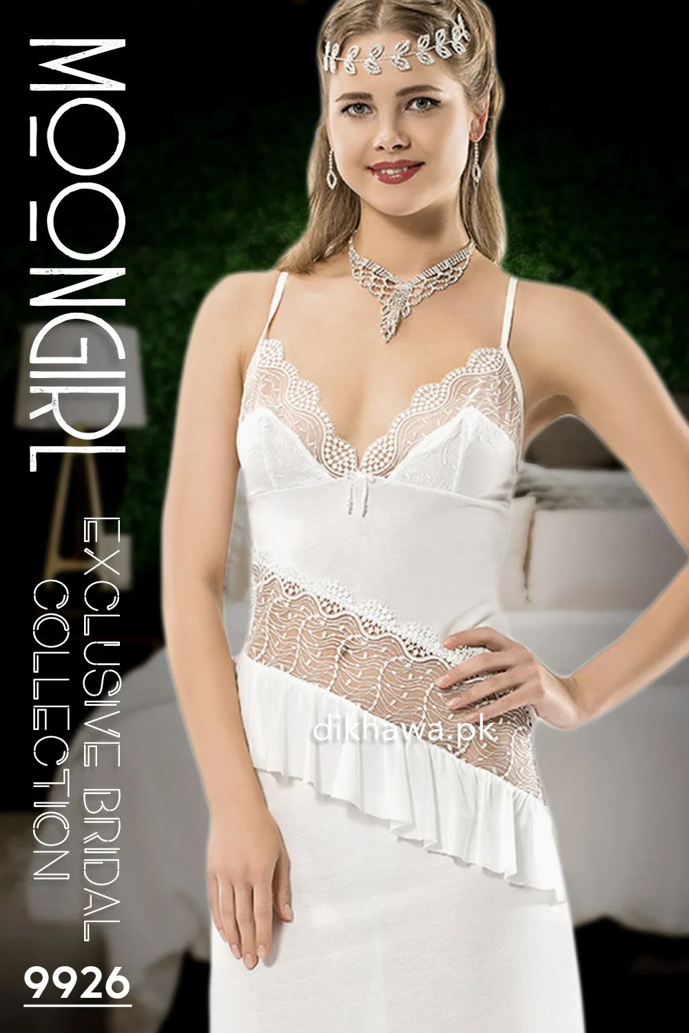 Moongirl - Exclusive Bridal Wedding Nightwear 2Pc Long Nighty Set with Robe 9926 - Turkish Brand