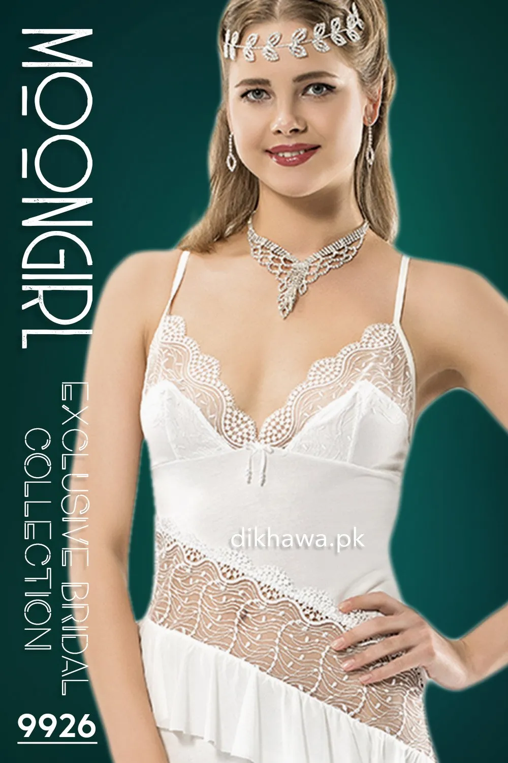 Moongirl - Exclusive Bridal Wedding Nightwear 2Pc Long Nighty Set with Robe 9926 - Turkish Brand