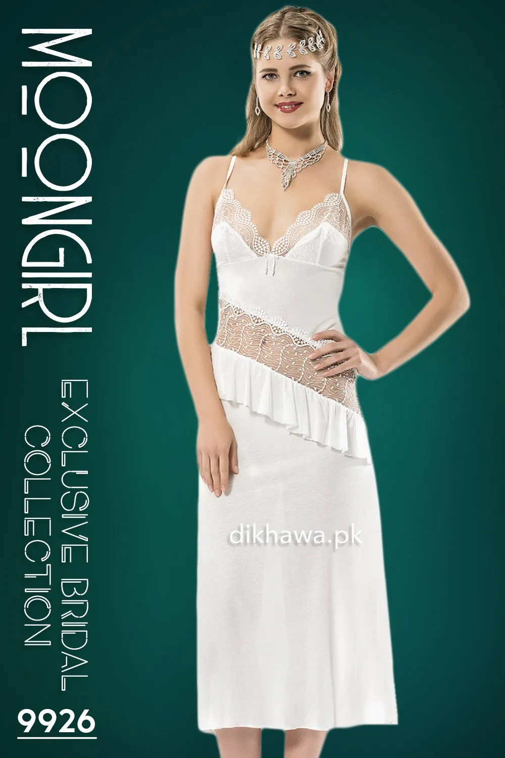 Moongirl - Exclusive Bridal Wedding Nightwear 2Pc Long Nighty Set with Robe 9926 - Turkish Brand