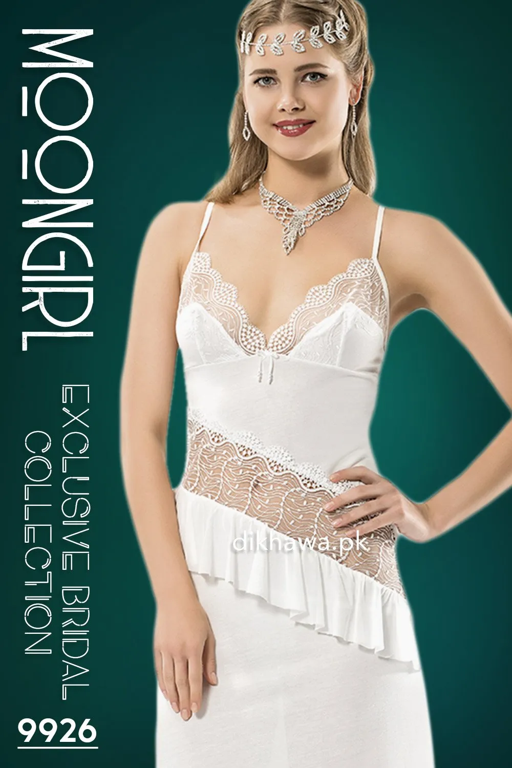 Moongirl - Exclusive Bridal Wedding Nightwear 2Pc Long Nighty Set with Robe 9926 - Turkish Brand