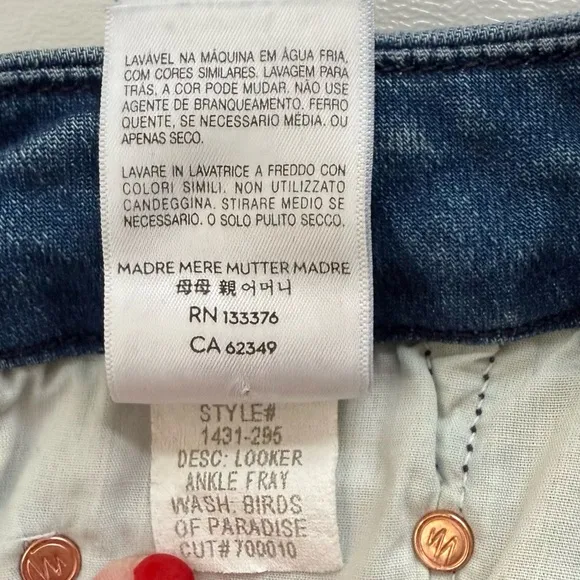 Mother “Looker Ankle Fray” Mid Rise Skinny Jeans In Birds Of Paradise Wash Sz 24