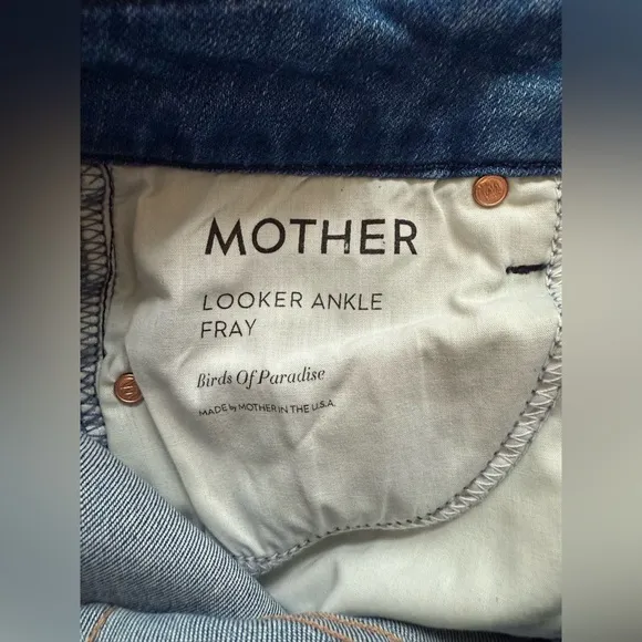 Mother “Looker Ankle Fray” Mid Rise Skinny Jeans In Birds Of Paradise Wash Sz 24
