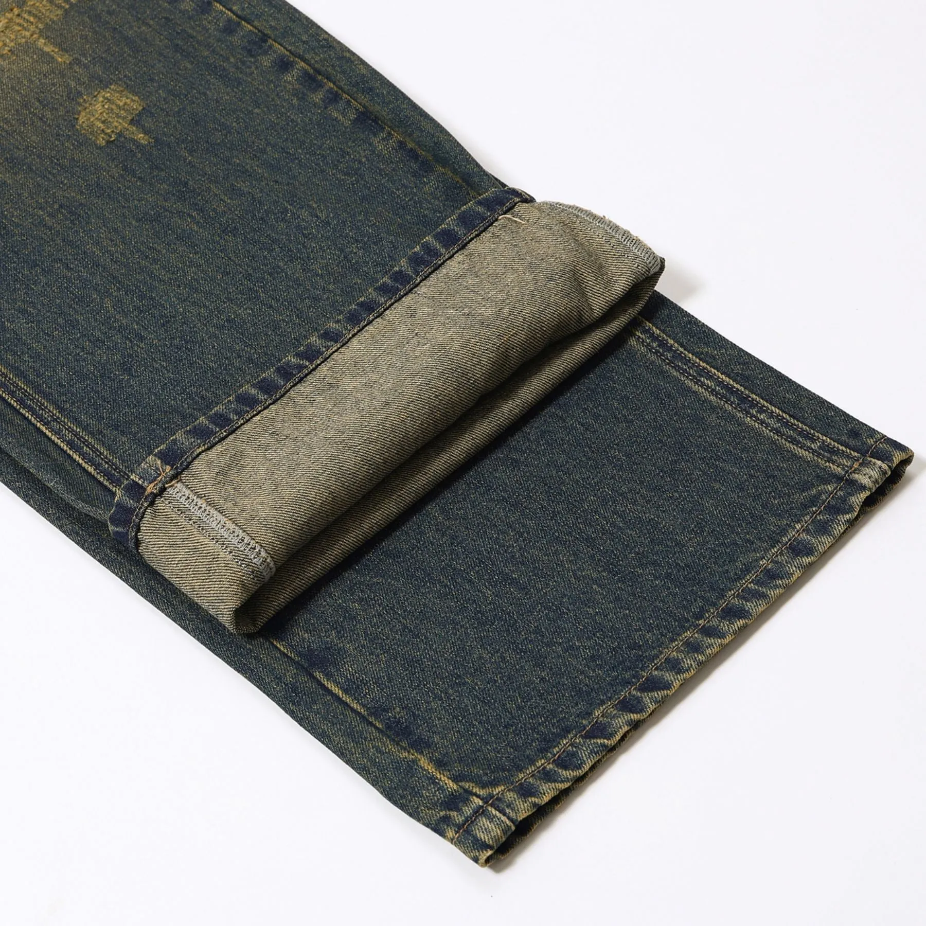 Mud Dyeing Wash Denim Ripped Jeans