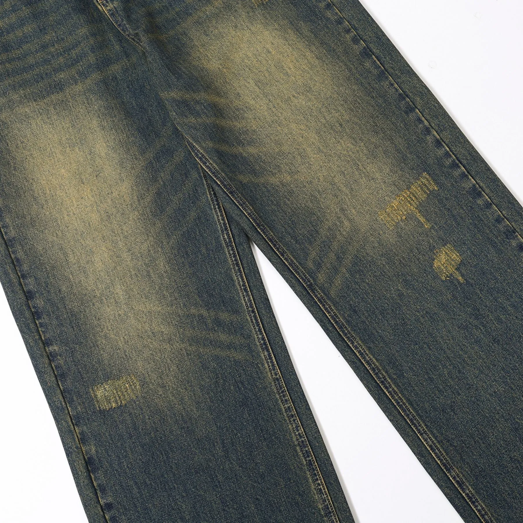 Mud Dyeing Wash Denim Ripped Jeans