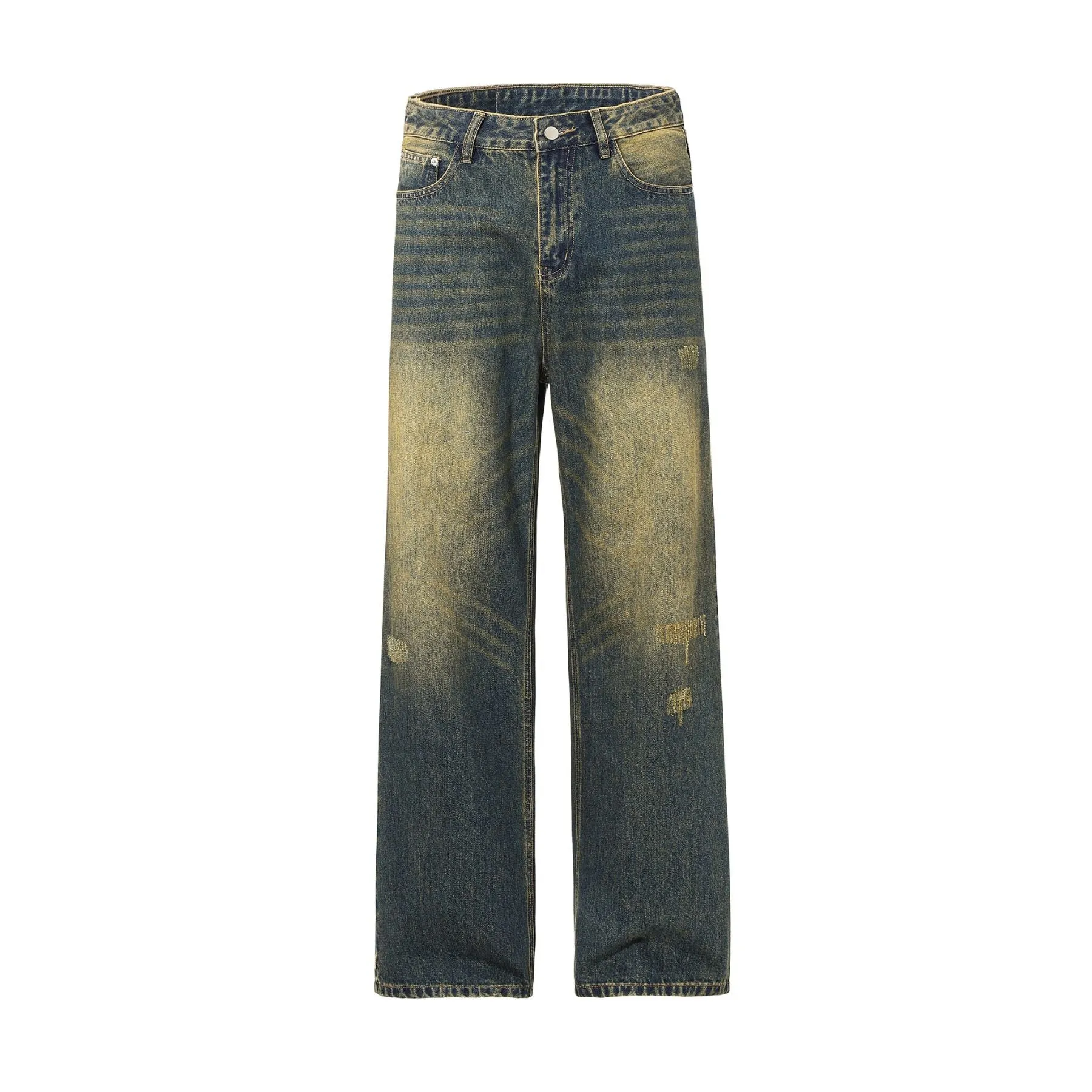 Mud Dyeing Wash Denim Ripped Jeans