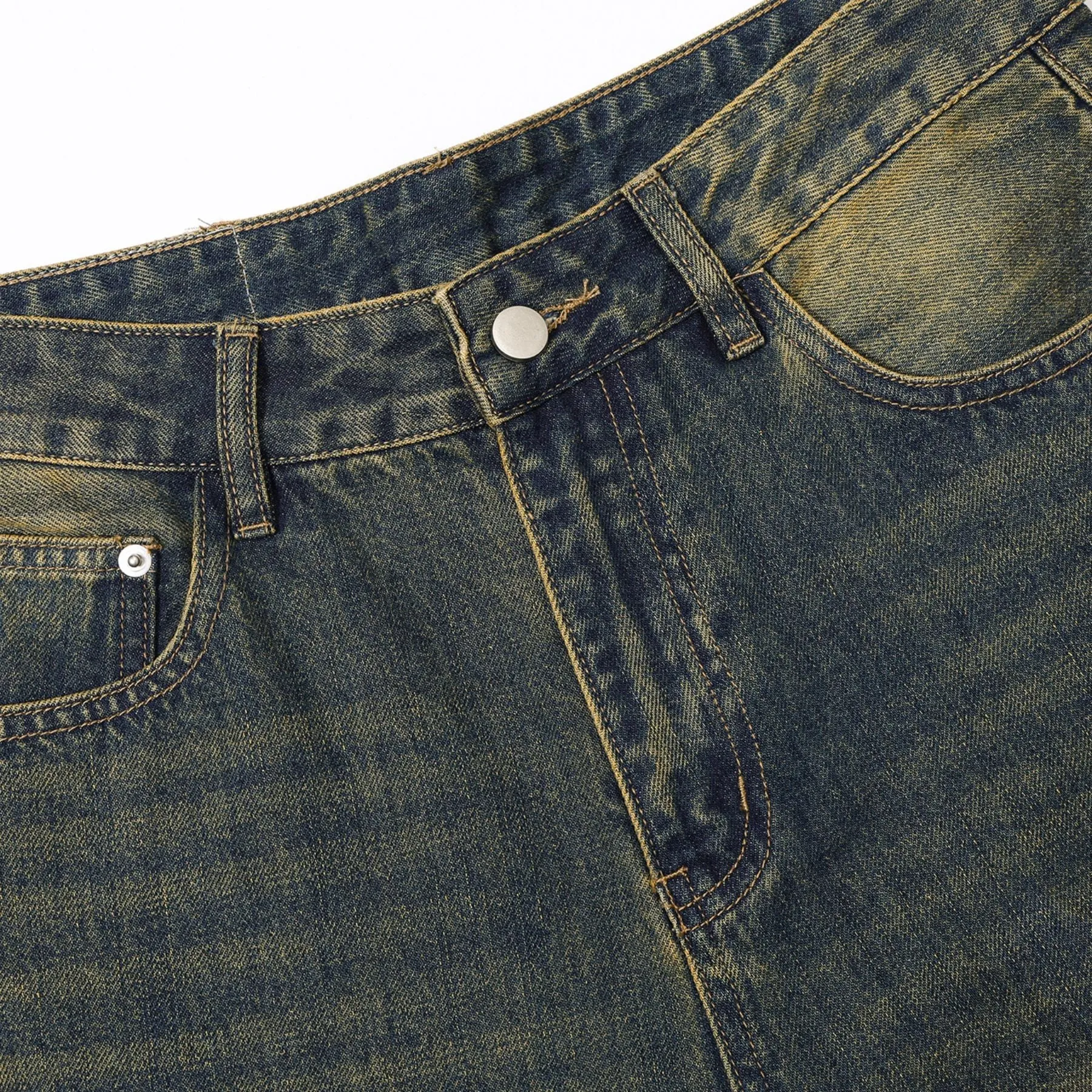 Mud Dyeing Wash Denim Ripped Jeans