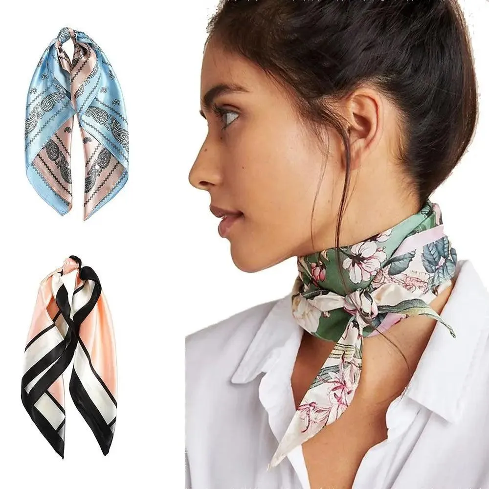 Multi-Functional Square Silk Scarf 60*60cm Headband Hairbands Hair Hoop Accessories For Women,Girl,Lady Head Neck Satin Scarf Handkerchief