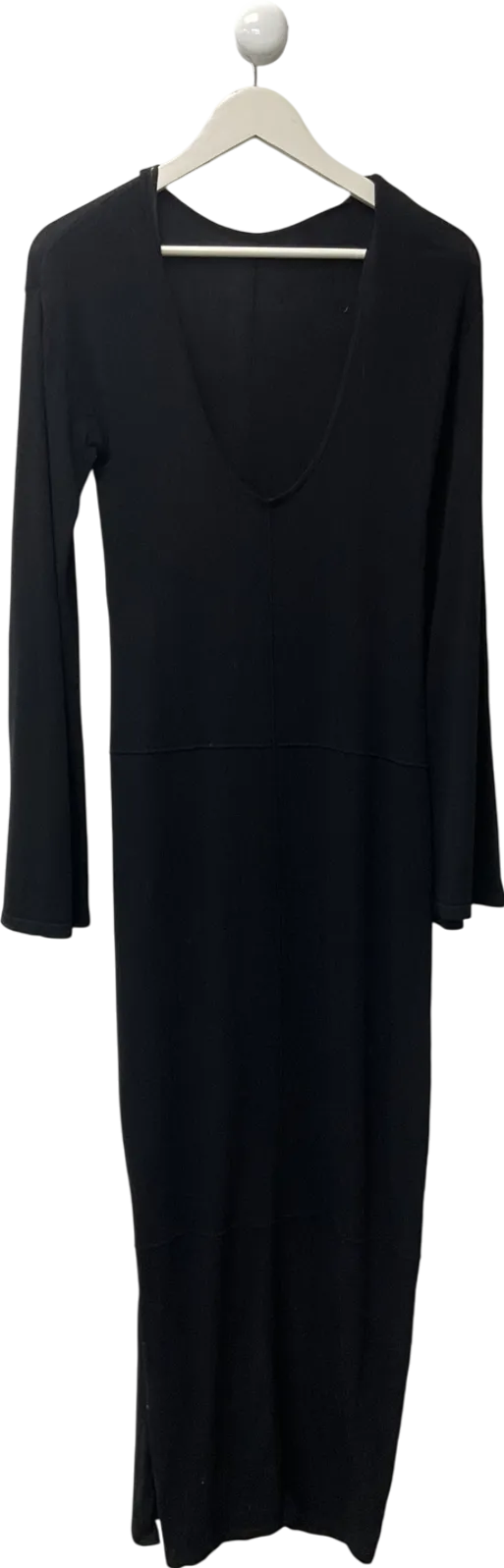 NA-KD Black Fine Knitted Open Back Midi Dress UK XS