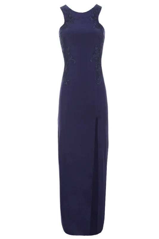 Navy Lace Detailing Maxi Dress