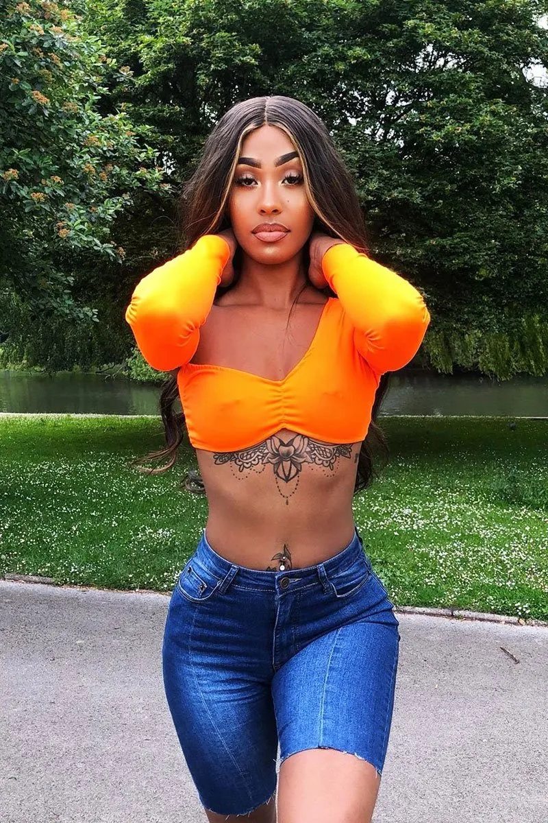 Neon Orange Asymmetric Crop Top - Nicki