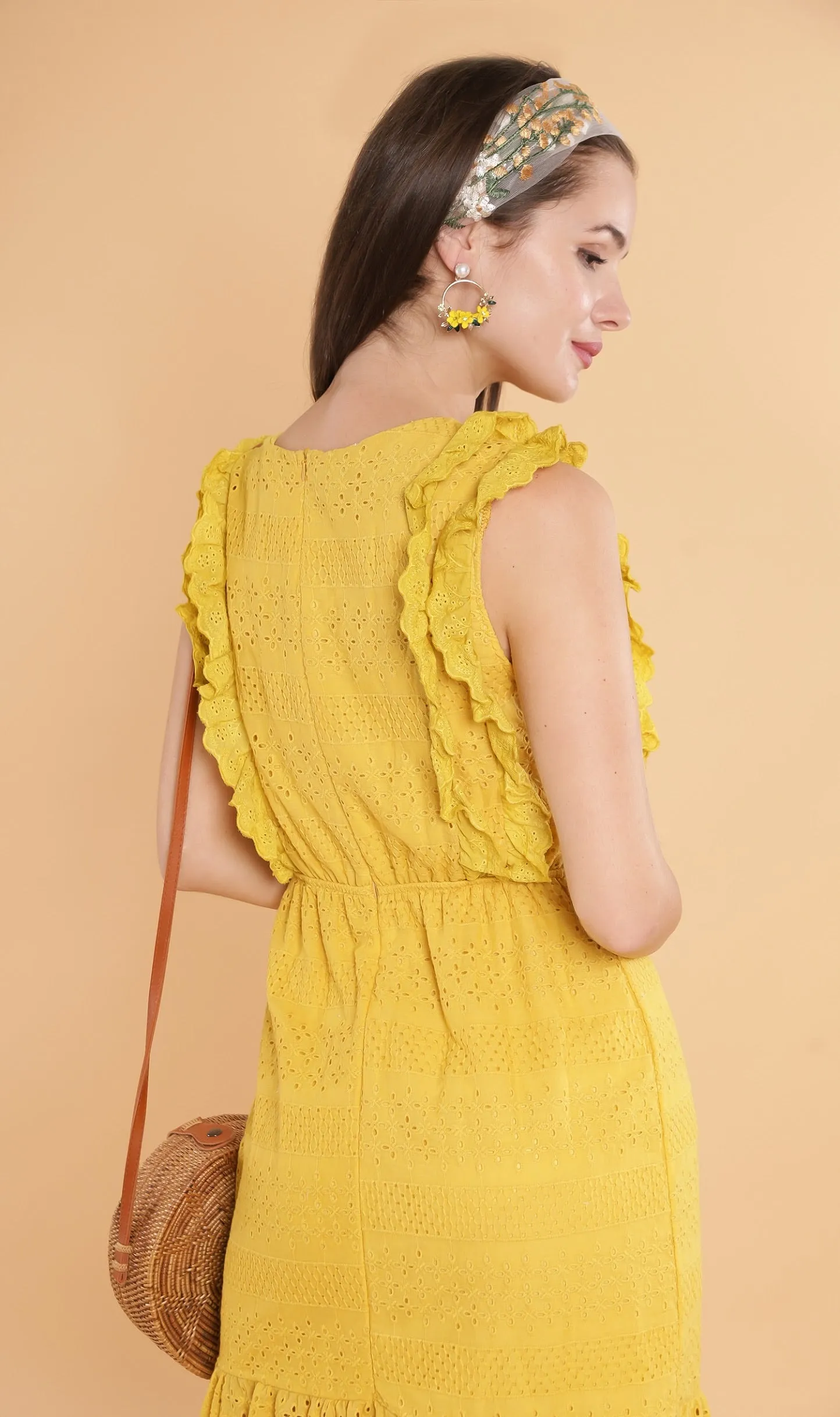 NERINE Ruffled Eyelet Dress (Canary)