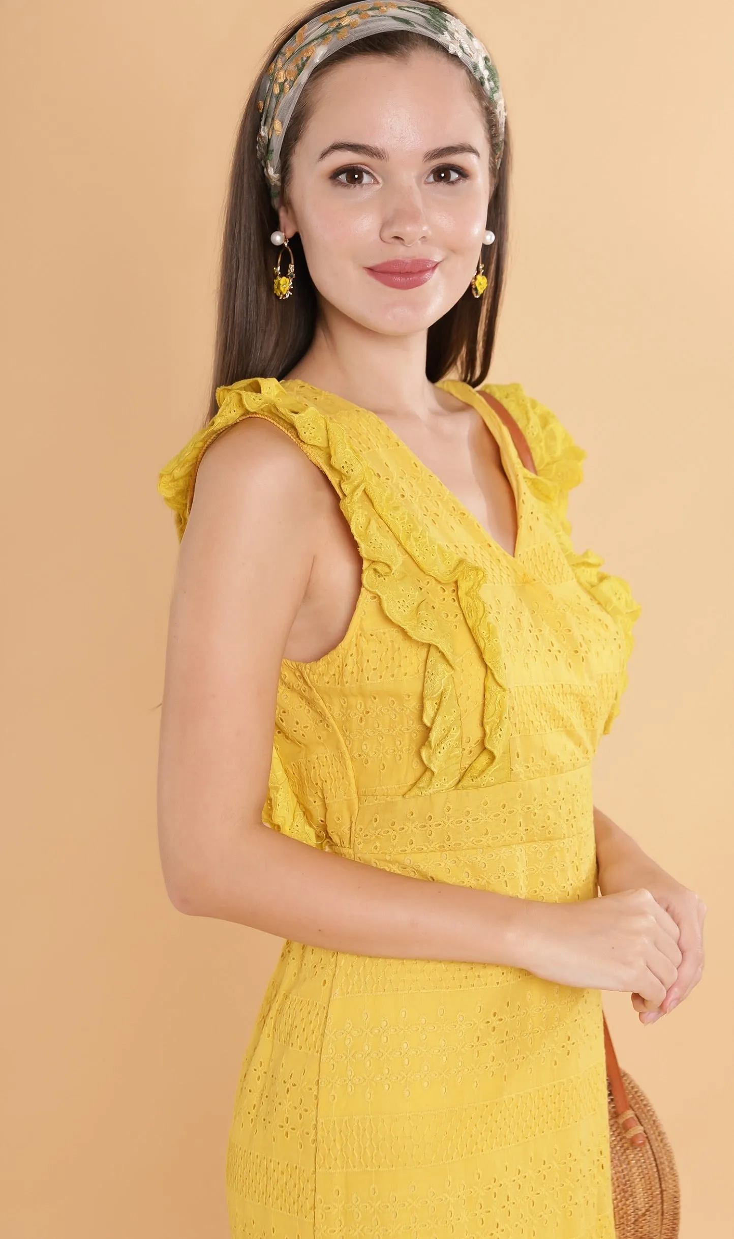 NERINE Ruffled Eyelet Dress (Canary)