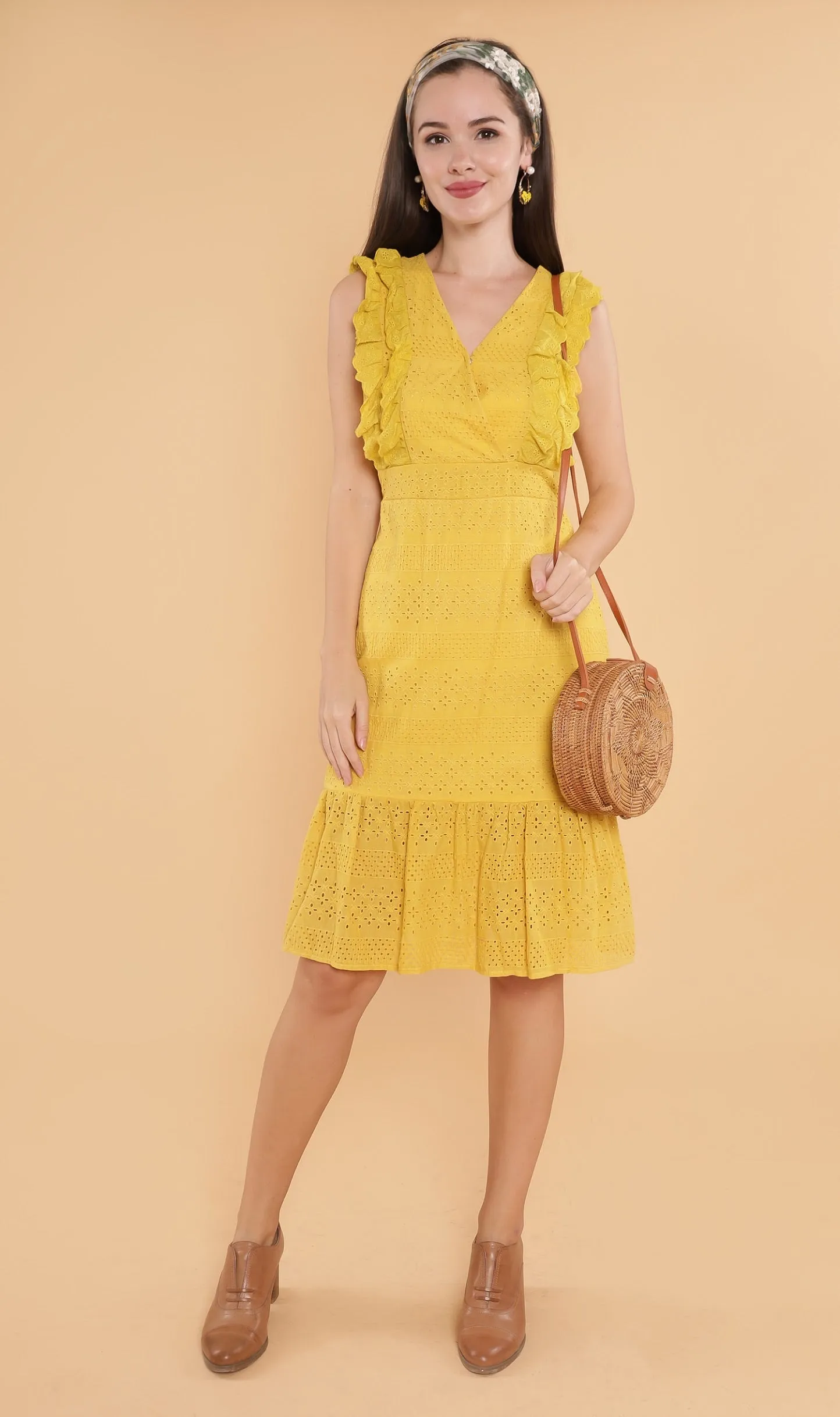 NERINE Ruffled Eyelet Dress (Canary)