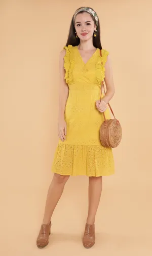 NERINE Ruffled Eyelet Dress (Canary)